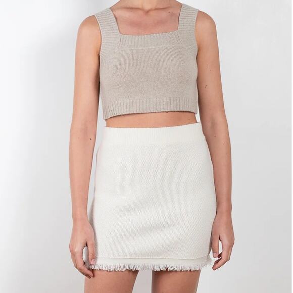 Lisa Yang Adela Skirt 100% Cashmere Cream Size 0 Extra Small XS Mini Fringe Trim - Picture 2 of 14